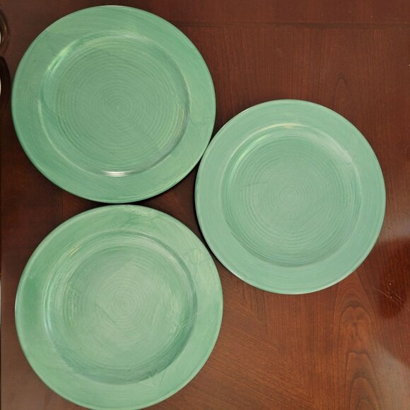 Set Of 3 Green Pfaltzgraff Dinner Plates Round 10.75 Inch Stoneware - Picture 1 of 4
